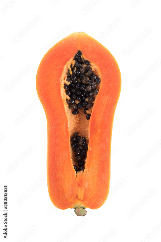 Papaya half slice cut isolated on white