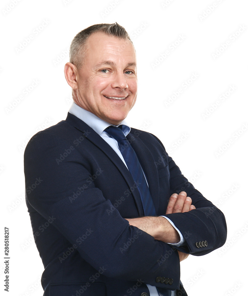 Portrait of handsome middle-aged businessman on white background