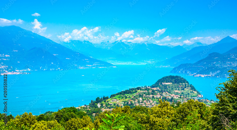Bellagio town aerial view, Como Lake district landscape. Italy, Europe.