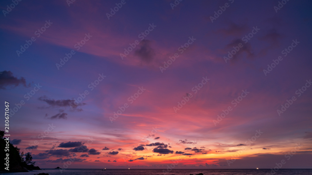Dramatic clouds Amazing colorful majestic sky over sea in evening time,Dark Blue​ Hour Silhouette mo