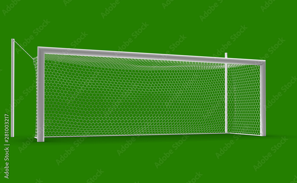 绿色屏幕上的3D足球门。