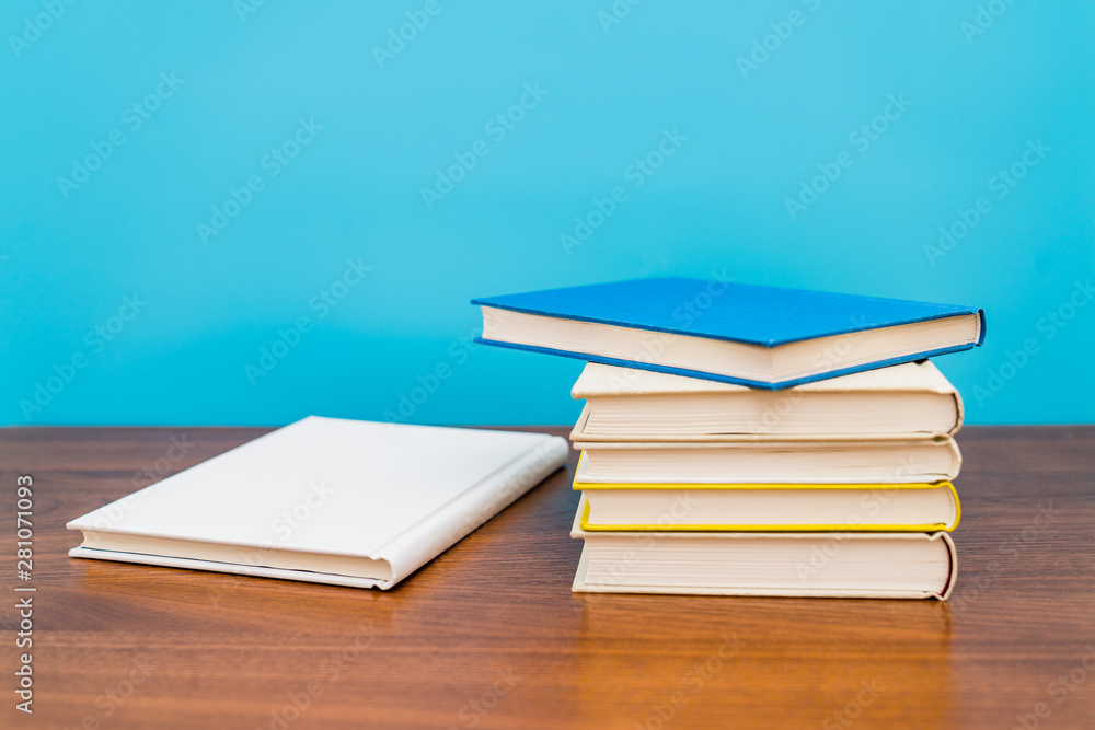Some books in blue background