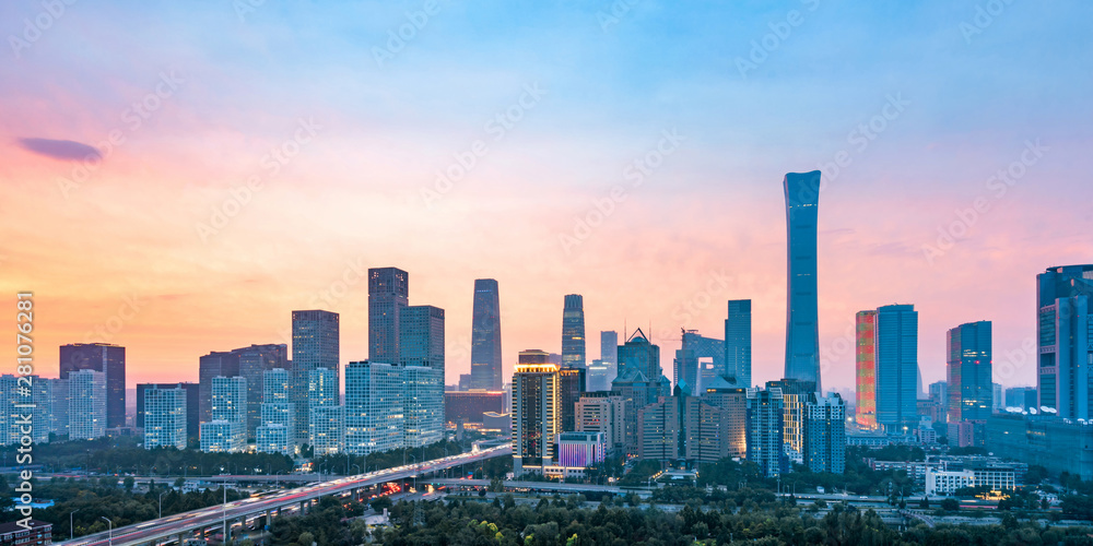 中国北京中央商务区高层建筑夜景