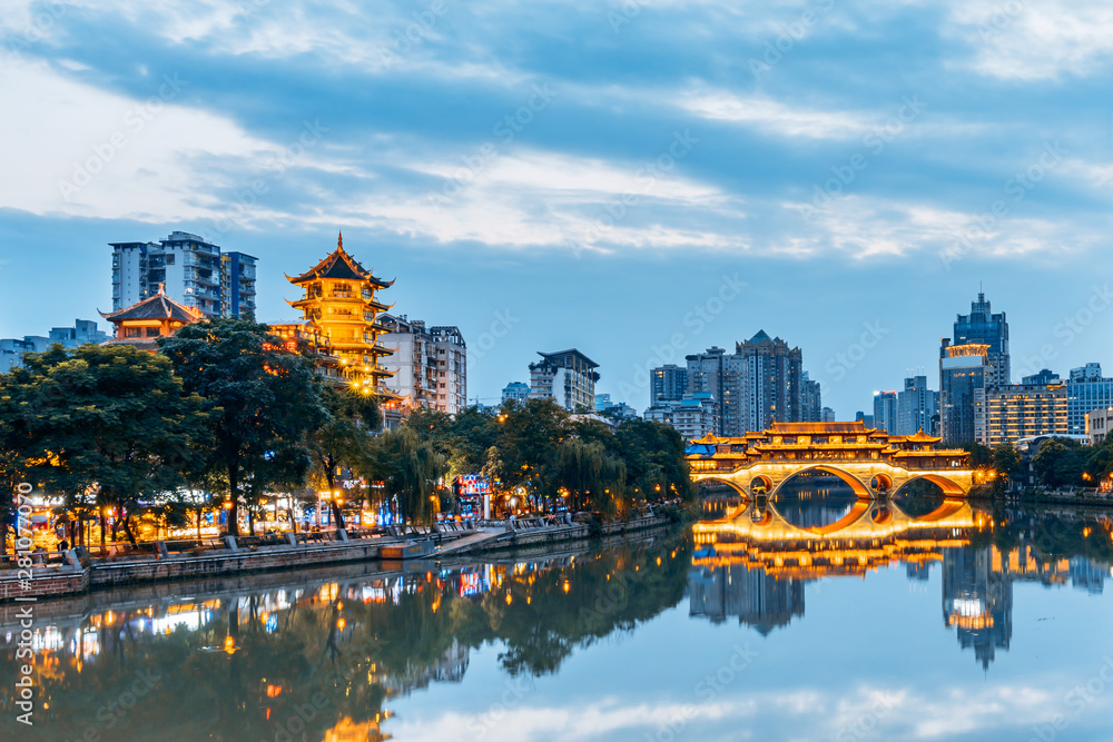City Scenery of Anshun Bridge, Chengdu, Sichuan, China