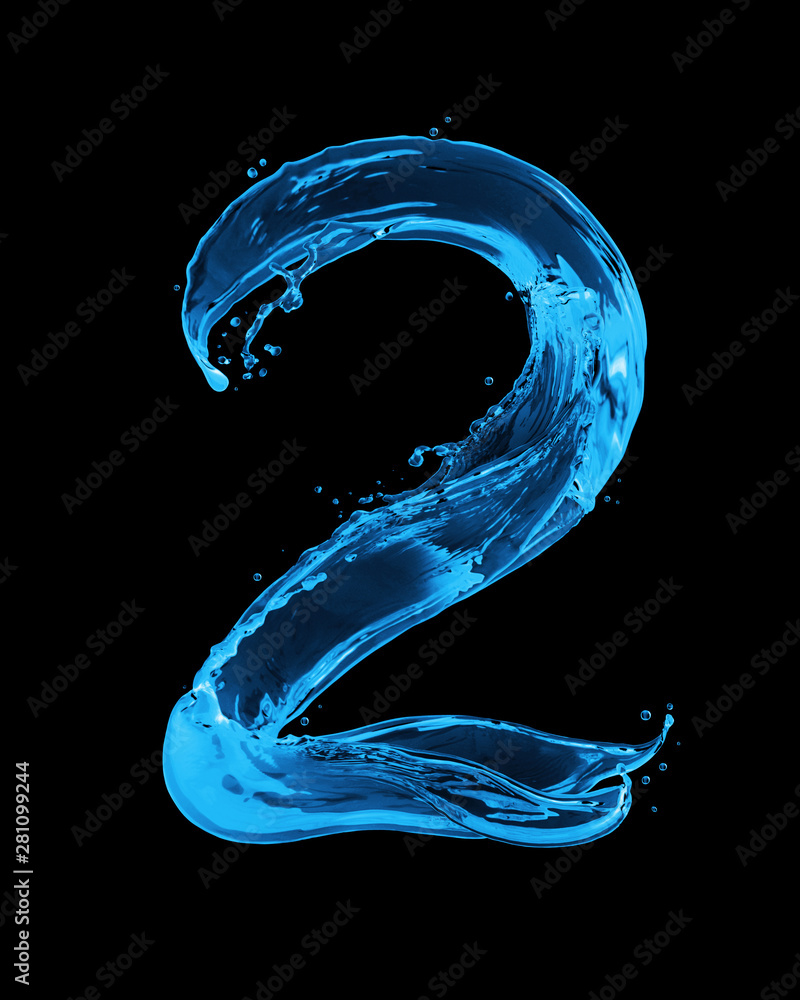 Number 2 made with water splashes on a black background