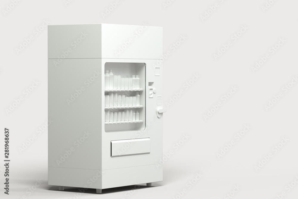 自动售货机的白色模型，白色背景，3d渲染。