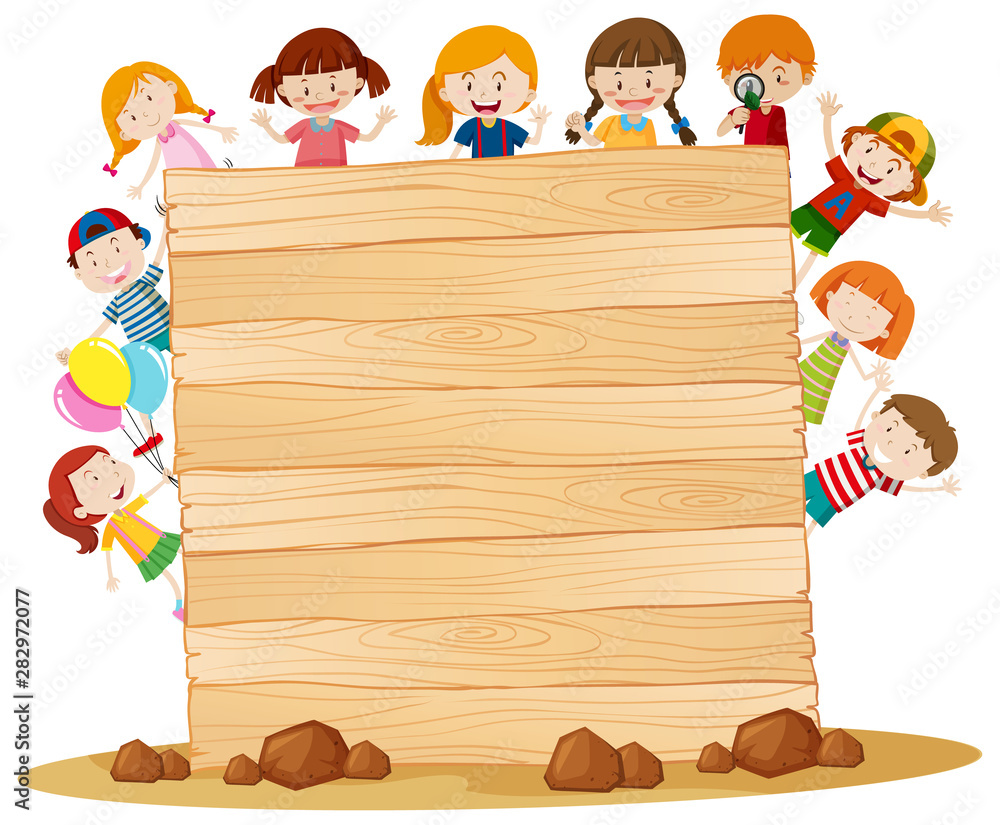 木板周围有快乐孩子的框架模板