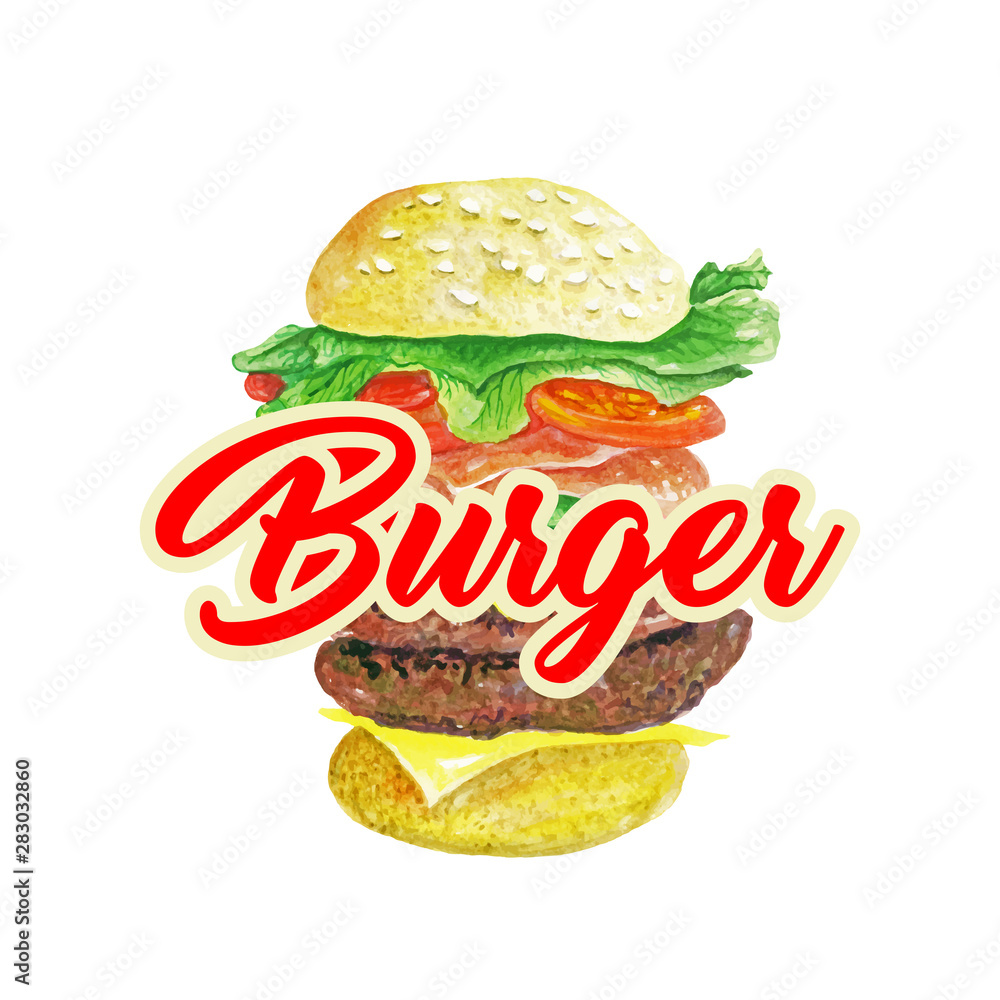 汉堡经典分离载体。汉堡或美国芝士汉堡配生菜、番茄、奶酪和Be