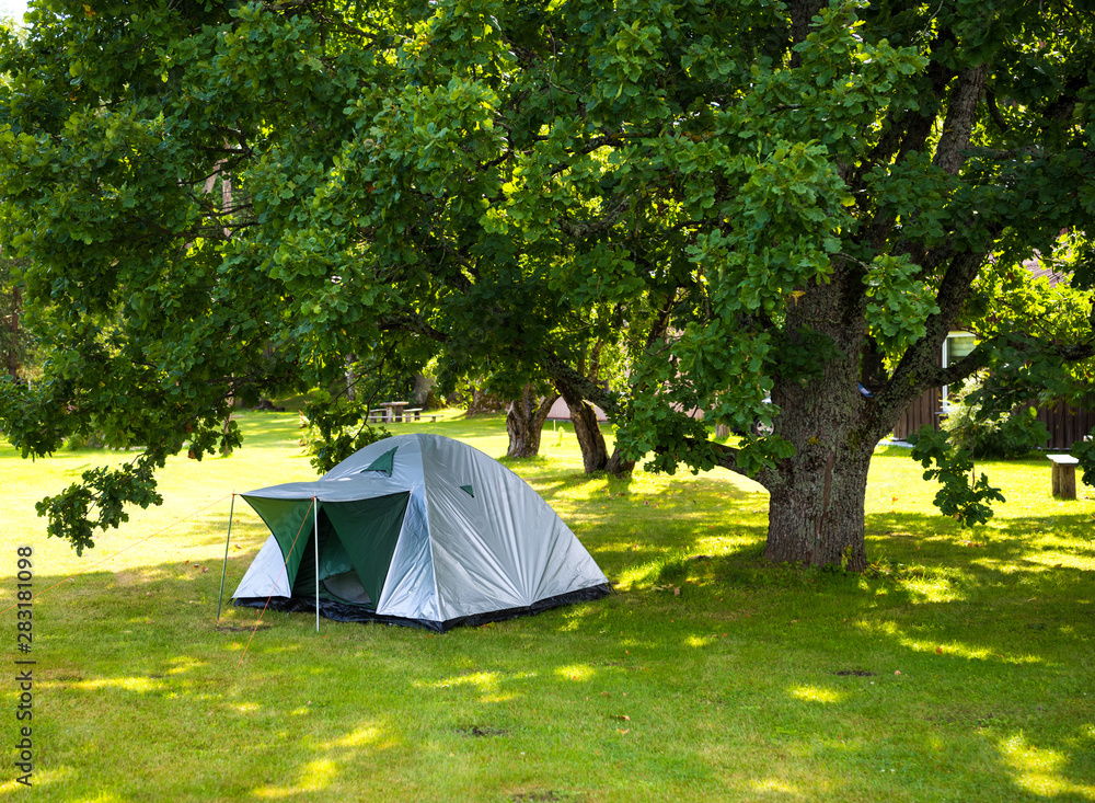 夏季森林营地的旅游帐篷