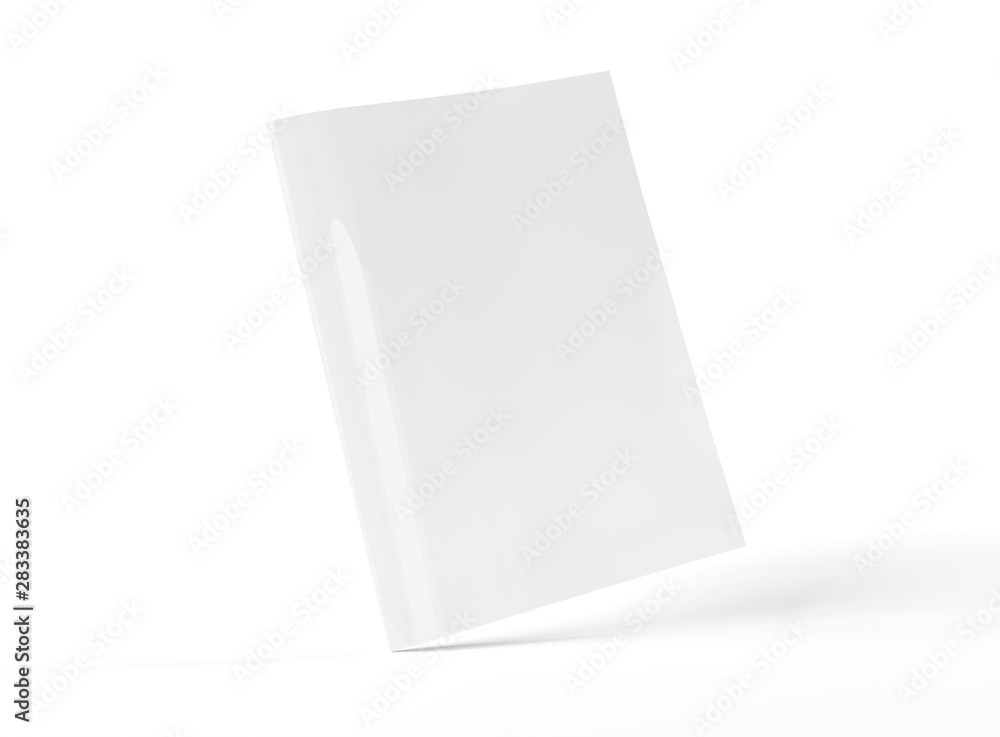 白色3D渲染上的空白A4杂志实物模型