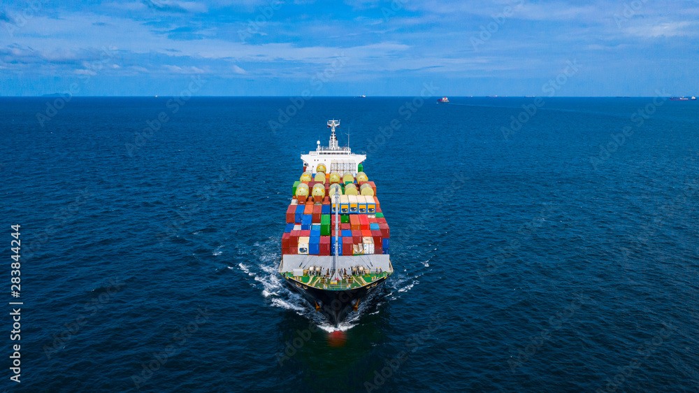 Container cargo ship carrying container for business freight import and export, Aerial view containe