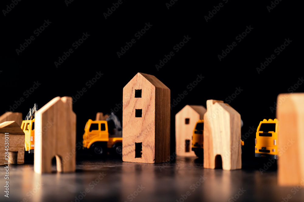 房屋建筑理念与家居木制家居模型与建筑汽车玩具黑色ba