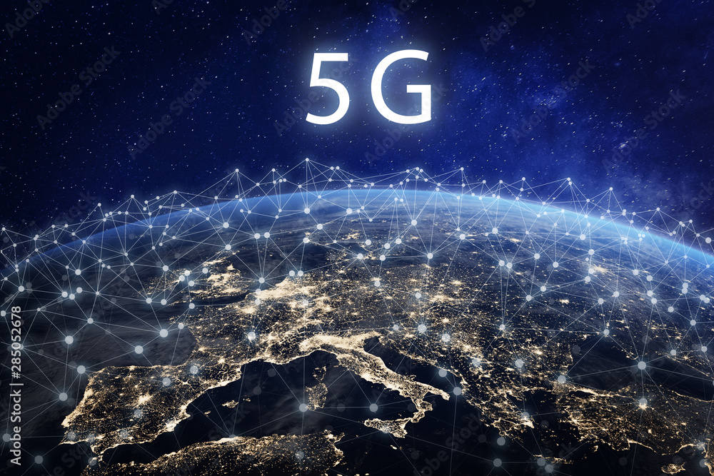 5G mobile telecommunication network in Europe for high speed wireless data connection to internet fr