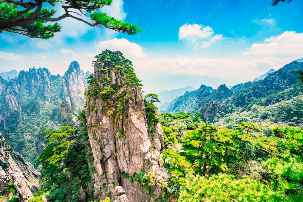 Landscape of Mount Huangshan (Yellow Mountains). UNESCO World Heritage Site. Located in Huangshan, A