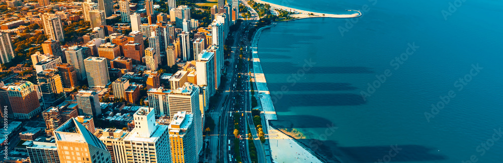芝加哥城市景观，俯瞰密歇根湖