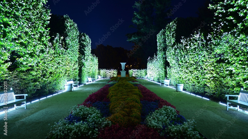 城堡花园-夜间毗邻皇家城堡的花园。