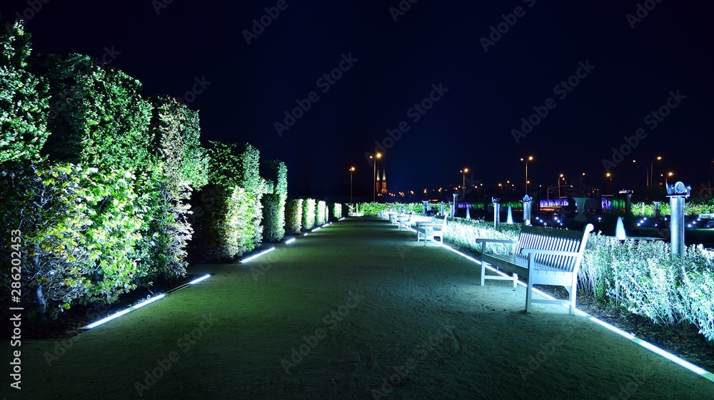 Castle Gardens - a garden adjacent to the Royal Castle in night. 