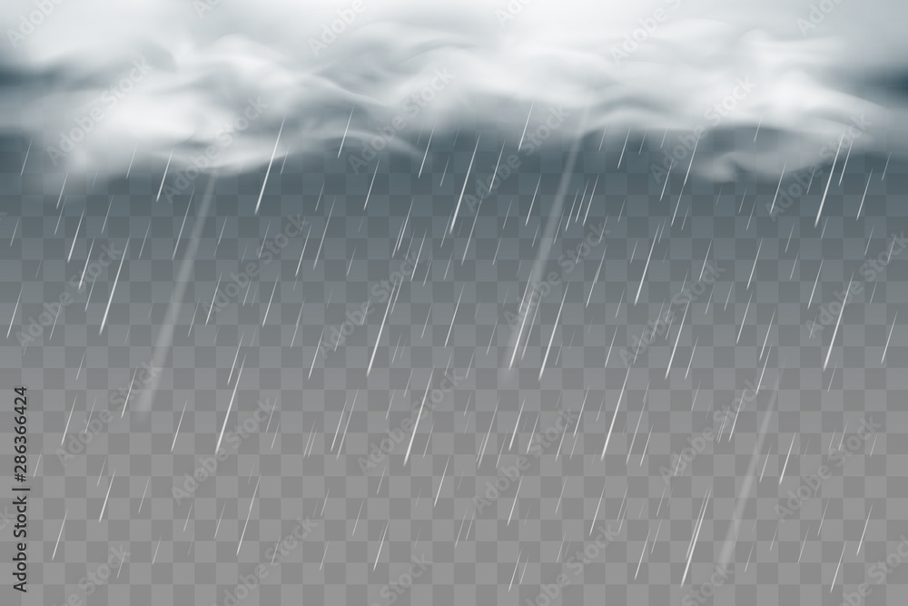Rain and clouds on transparent background