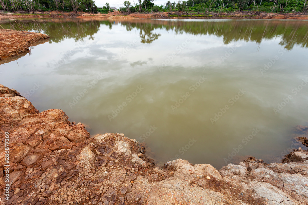Dry soil with lake concept of environment background