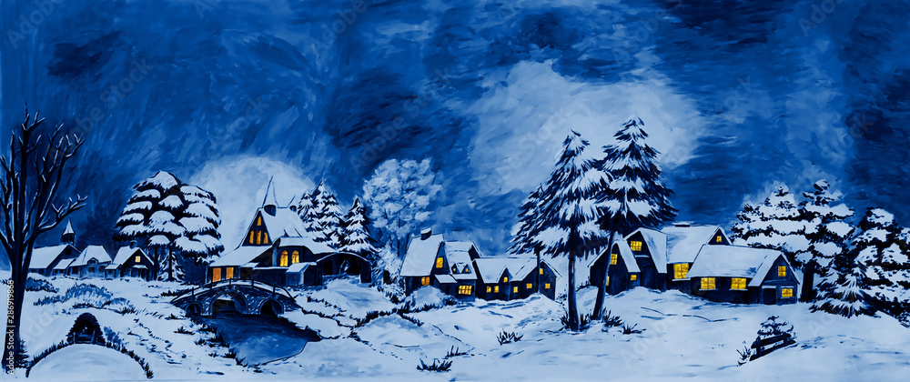 雪冬村庄景观童话