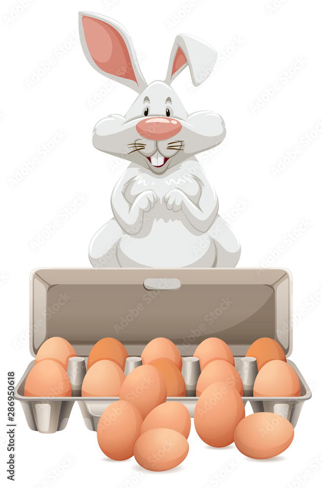 White bunny with many eggs
