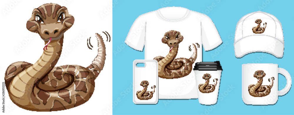 Wild snake on different product designs