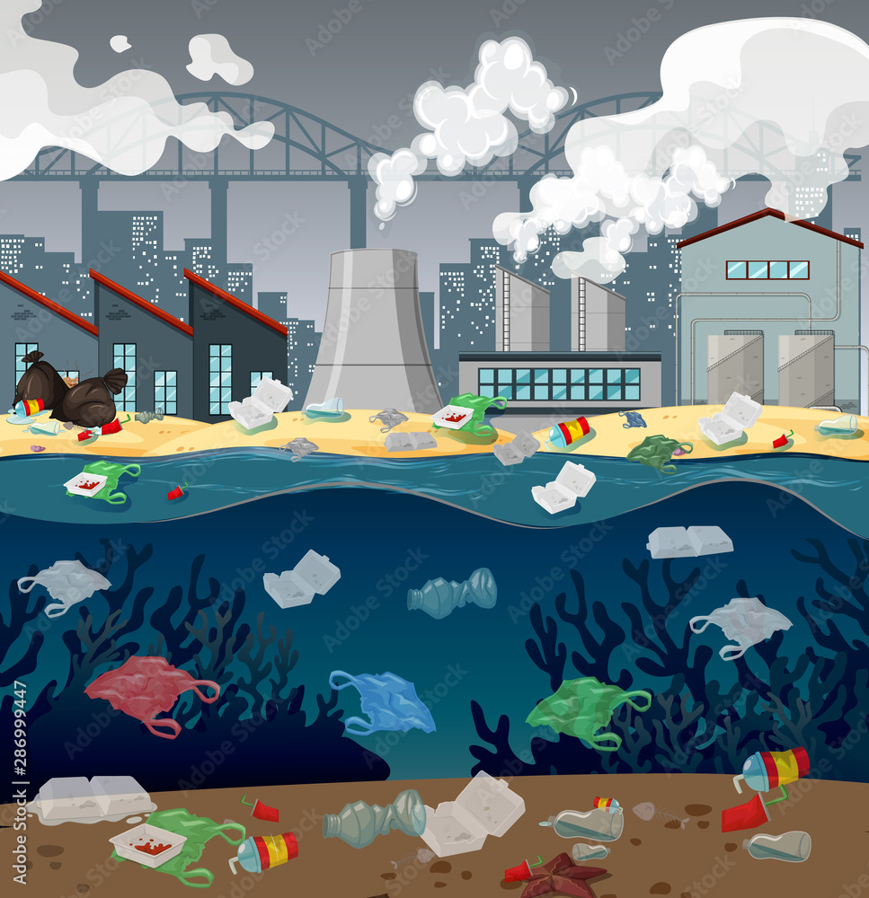 河流中塑料袋造成的水污染