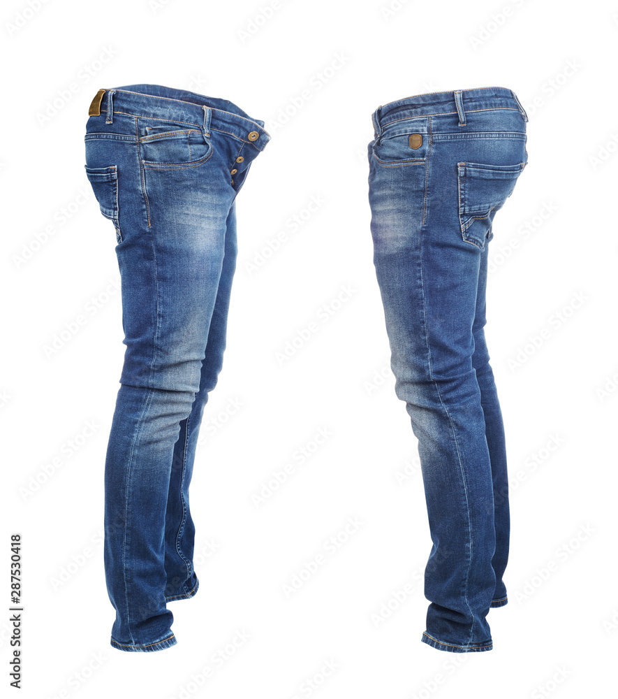 Blank jeans pants leftside and rightside isolated on a white background