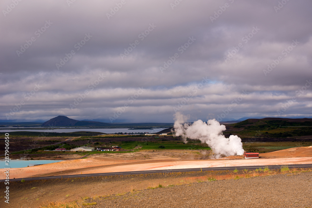Namafjall Hverir geothermal area in North Iceland. Sulfur fields near of Mývatn lake, Iceland, Europ