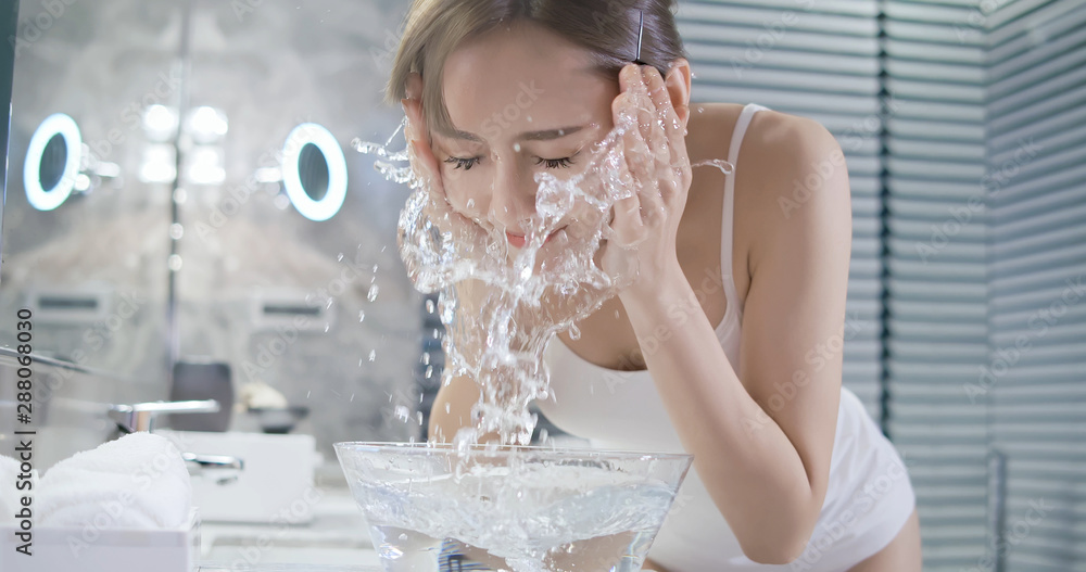beauty woman wash her face