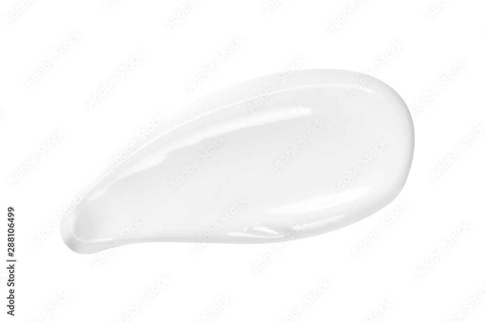 奶油乳液保湿霜样品。白色护肤品涂抹污渍样品在whit上分离