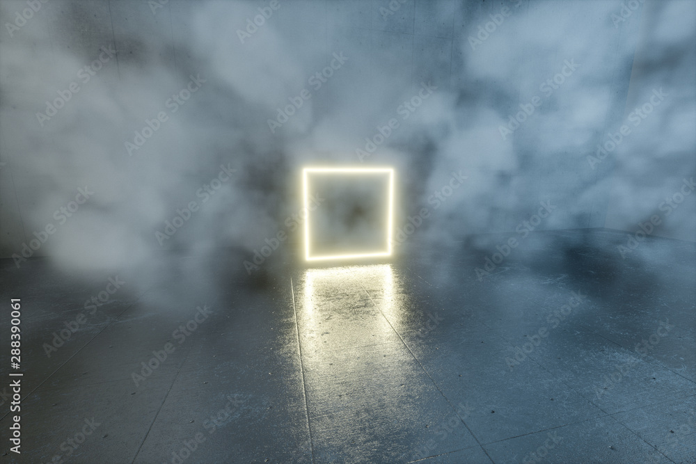 An empty concrete room filled with mist, 3d rendering