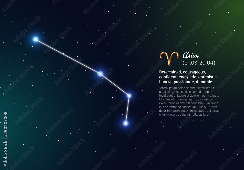 白羊座黄道带，有明亮的恒星。白羊座的星座和深空卫星的出生日期