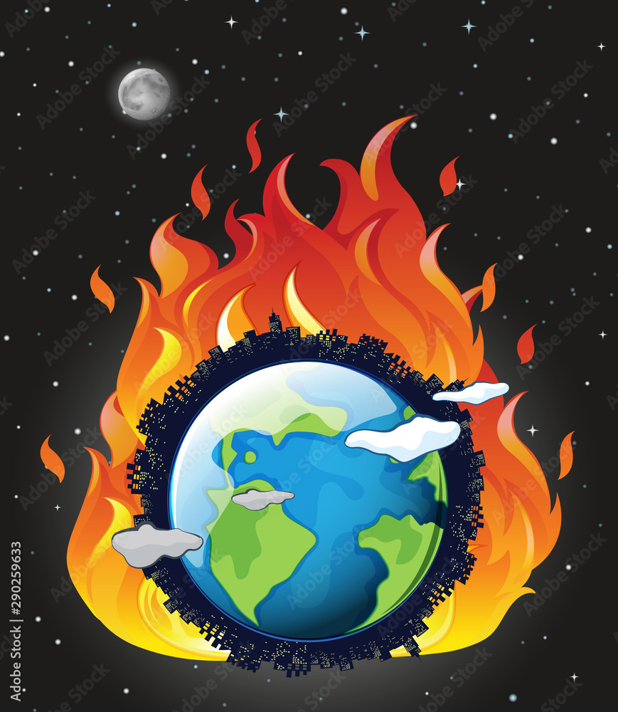 地球着火的全球变暖海报
