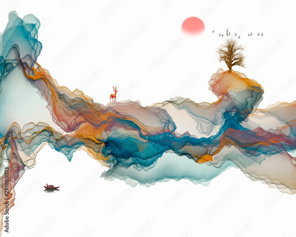Abstract ink contracted adornment line landscape artistic conception