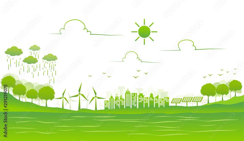 可持续发展理念下的生态友好、环境友好的绿色城市，矢量插图