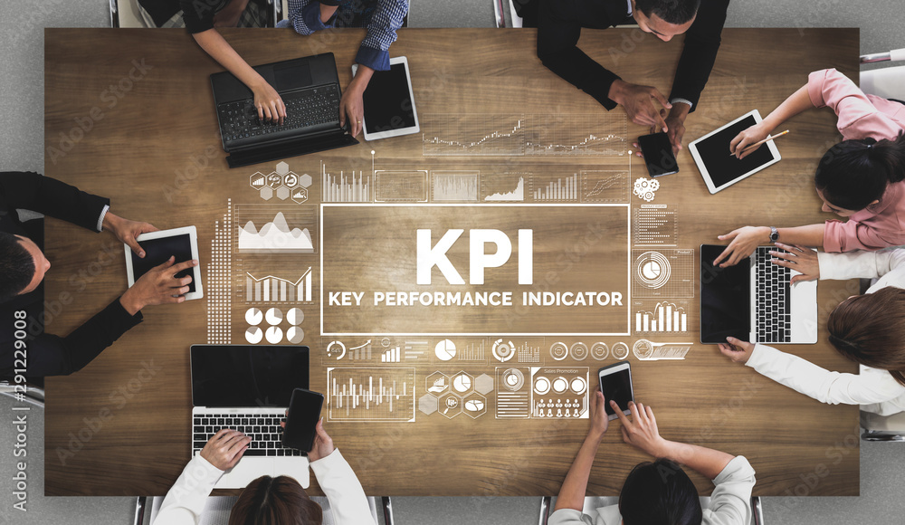 业务概念的KPI关键绩效指标-显示工作符号的现代图形界面