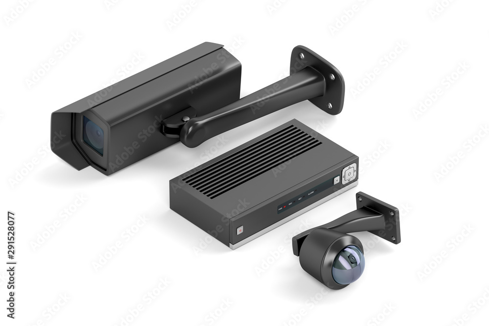黑色安全摄像头和数字录像机