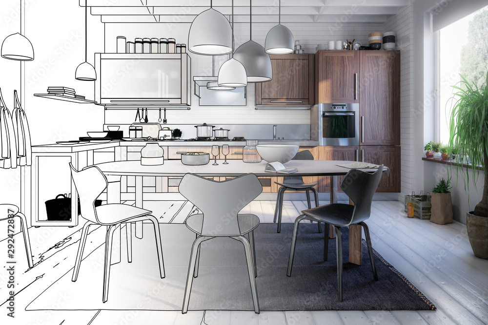 现代厨房与餐厅集成（项目）-三维可视化