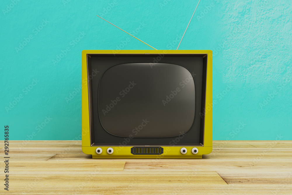 蓝色背景的旧电视