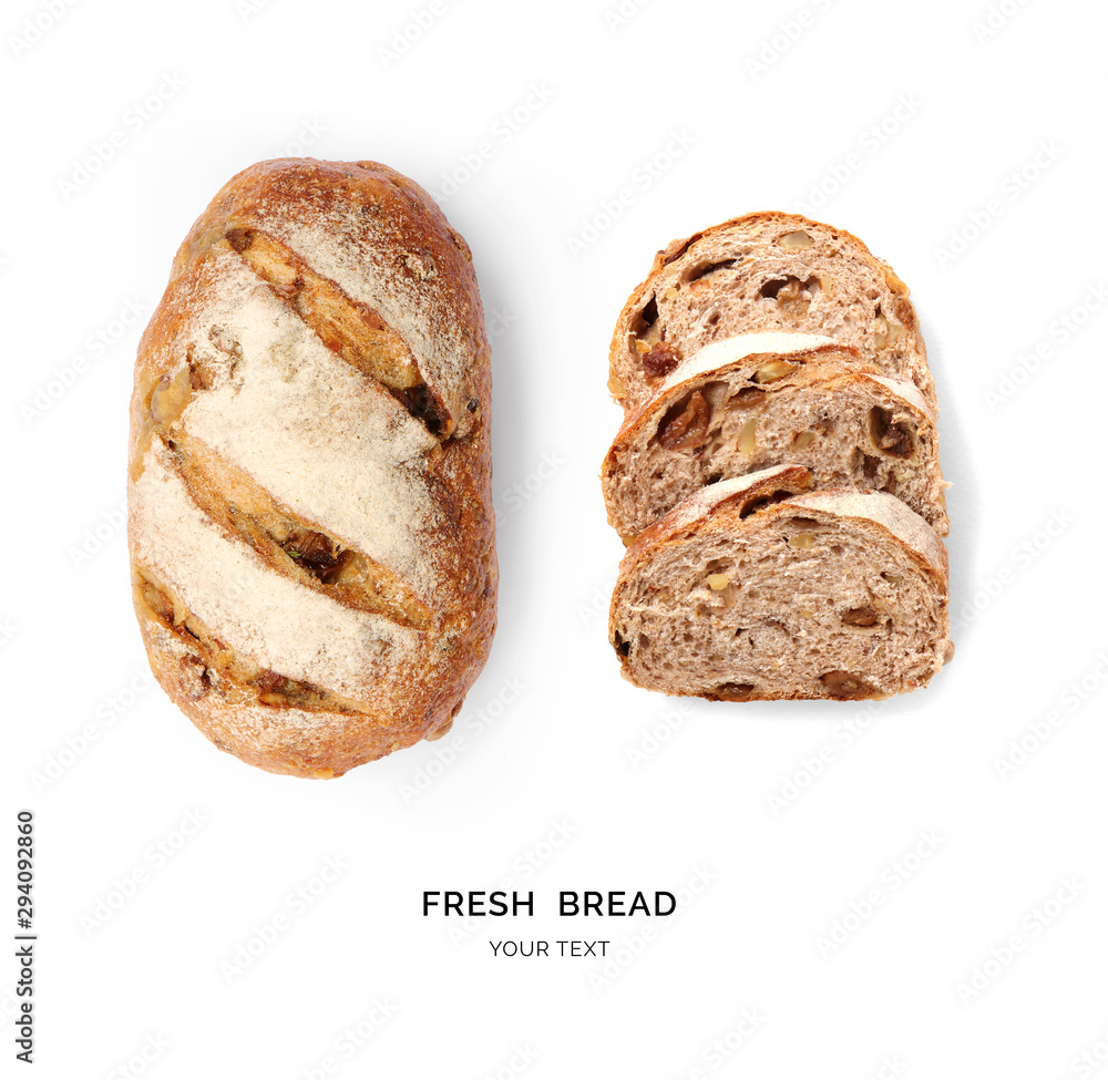 Creative layout made of bread. Flat lay. Food concept.