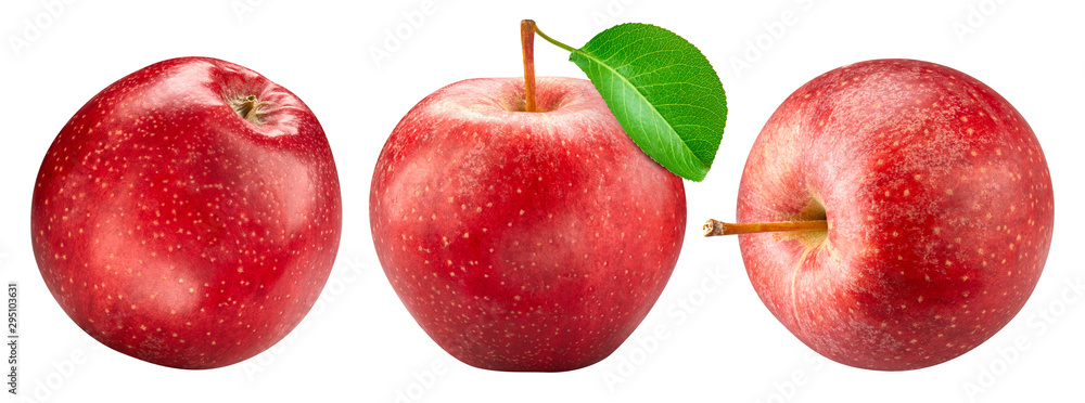 在白色上隔离的红苹果集合。苹果设置剪辑路径。
