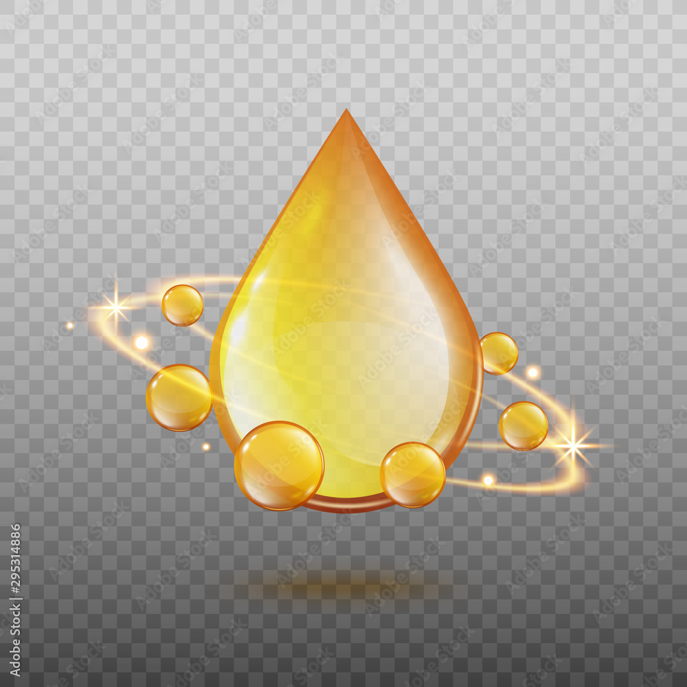 金色油滴，带有魔法光能漩涡，被球形金滴包围
