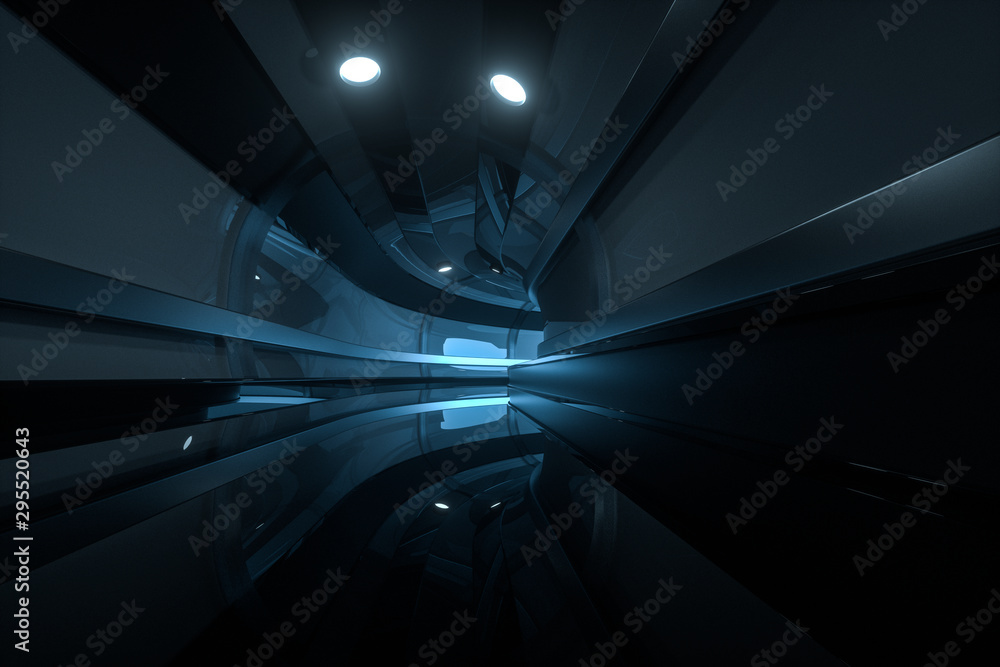 黑暗隧道，尽头有光，3d渲染。