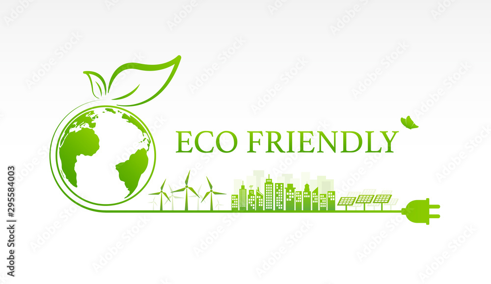 可持续发展的生态友好和环境绿色城市概念，矢量插图