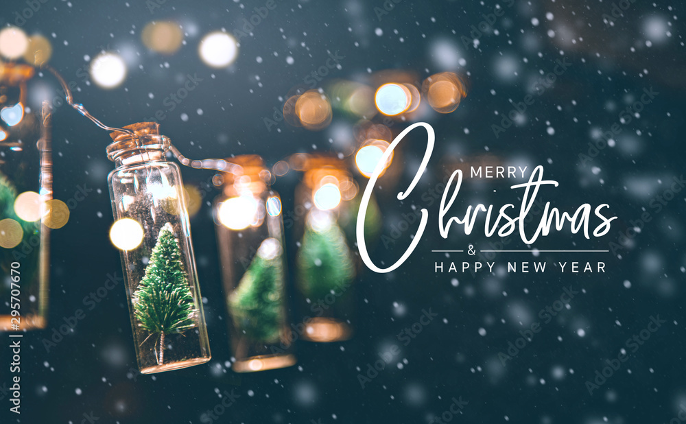 圣诞快乐，新年快乐的概念，特写，玻璃罐装饰的优雅圣诞树