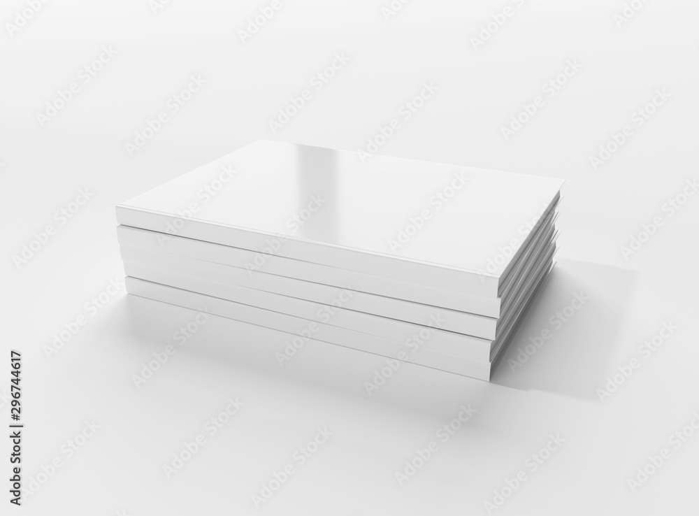 Blank book hardcover pile mockup isolated on white background 3D rendering