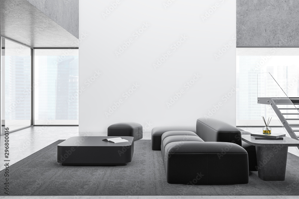 带沙发和实体墙的现代客厅