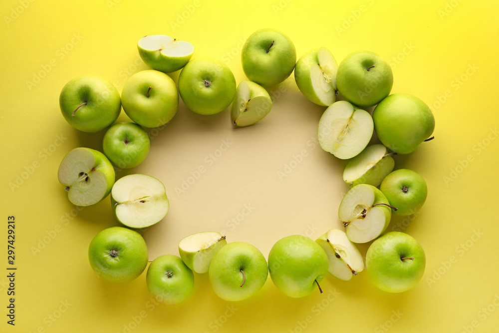 彩色背景上成熟苹果制成的框架