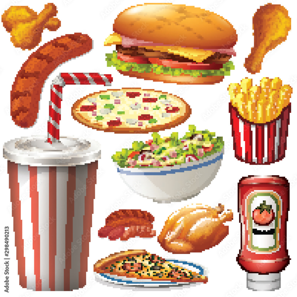 Set of isolated objects theme fastfood